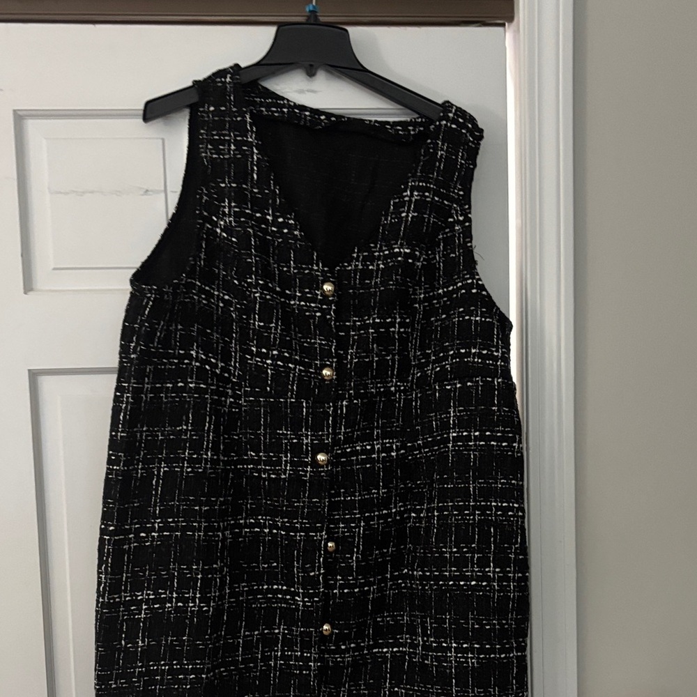 SHEIN Black and White Buttoned Tweed Dress